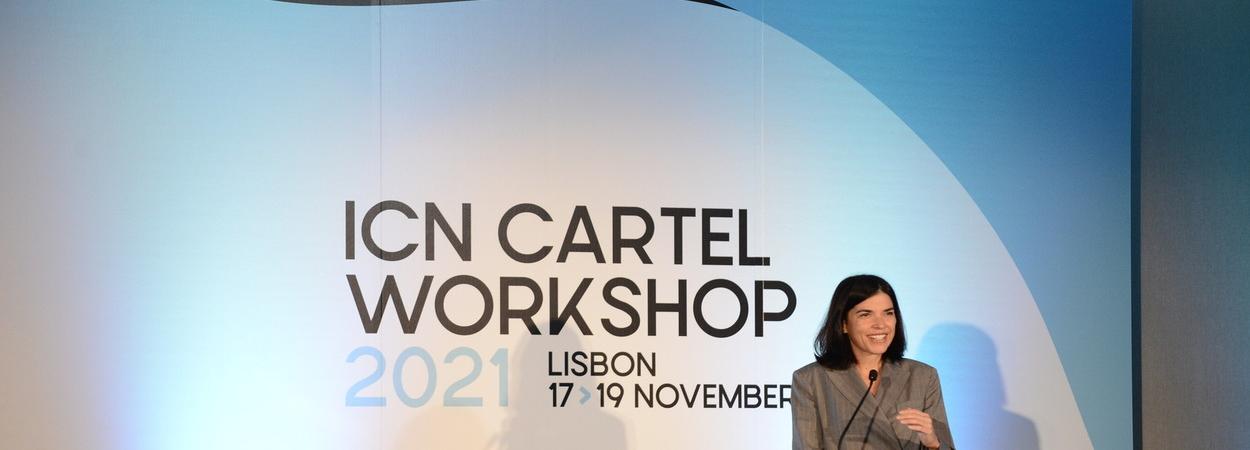 Margarida Matos Rosa no púlpito do ICN Cartel Workshop 2021 em Lisboa