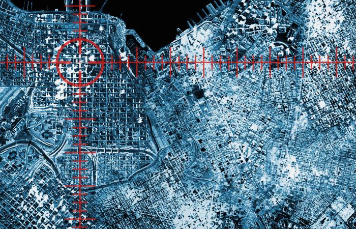 mapa de cidade com mira de localização