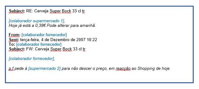 troca de comunicações por email entre fornecedores e distribuidores